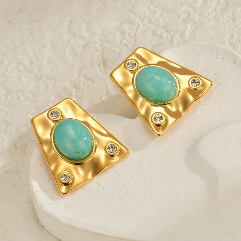 Pendientes Trapezoidales Geométricos De Acero Chapado En Oro