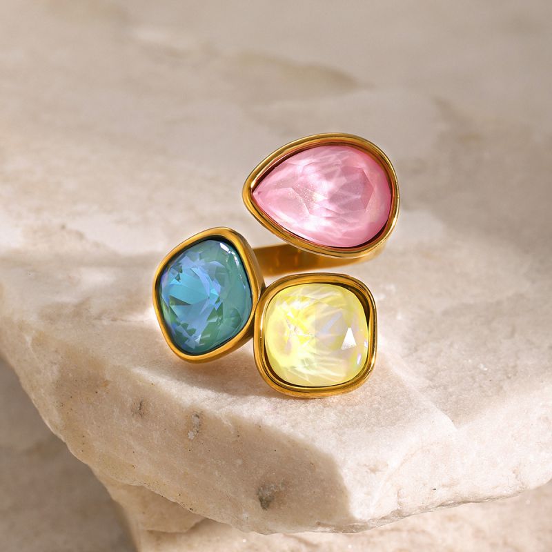 Anillo Color Block De Diamantes En Acero Inoxidable