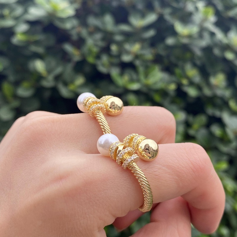 Fashion Gold Copper Geometric Open Ring With Diamonds