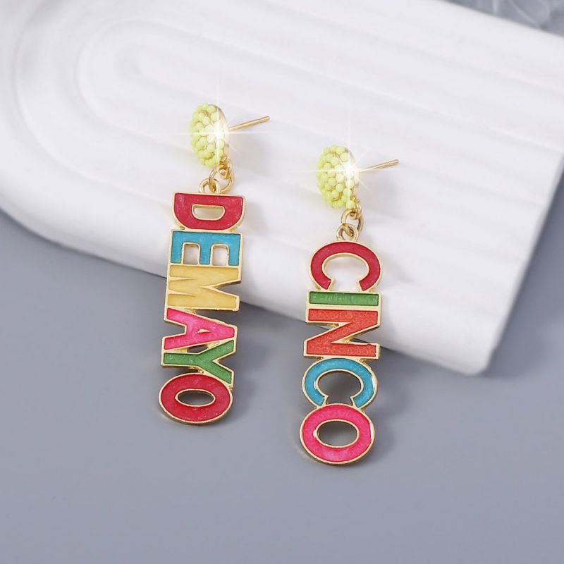 Fashion Color Alloy Oil Drop Letter Earrings