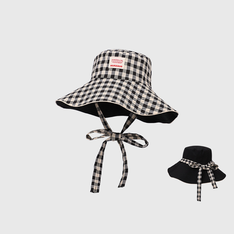 Fashion Double-sided Plaid Bucket Hat - Red Polyester Check Bucket Hat