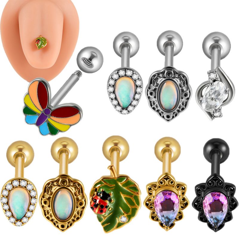 Piercing De Lengua Geométrico Con Diamantes De Acero Inoxidable