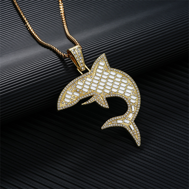Fashion Gold Alloy Diamond Shark Necklace For Men