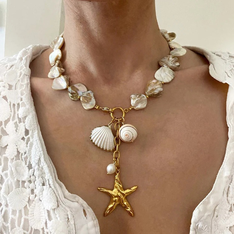 Fashion Single Shell Bead Chain Necklace 38+5cm Irregular Pearl Necklace