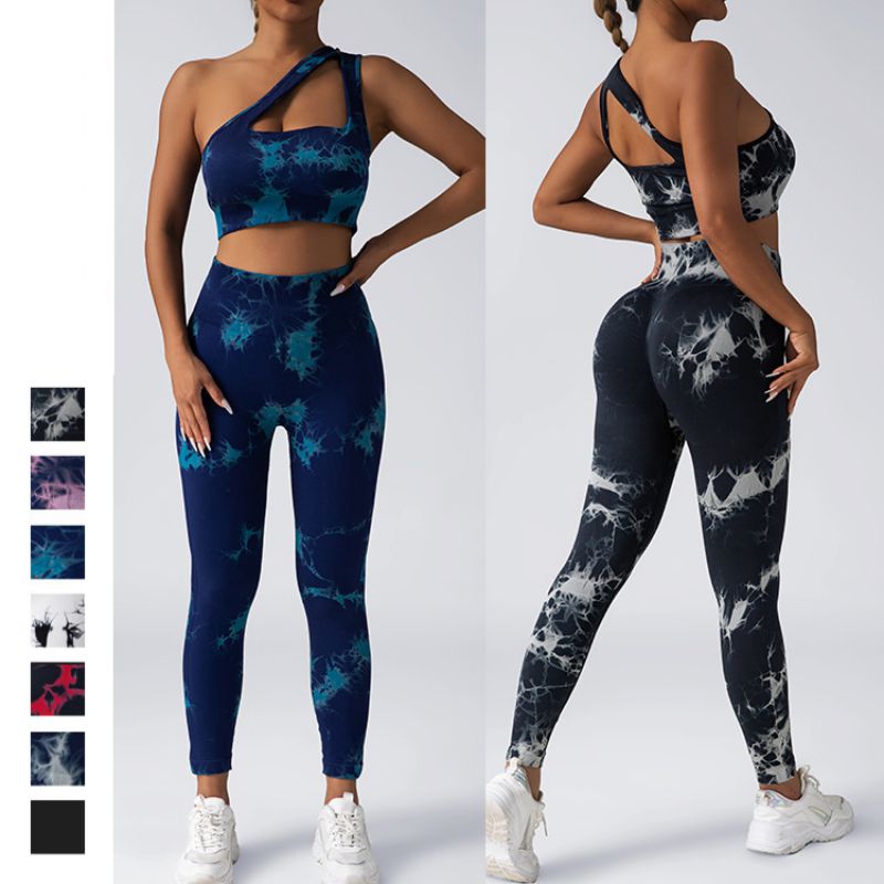 Conjunto De Pantalón Tie-dye Sin Costuras Con Chaleco De Un Solo Hombro