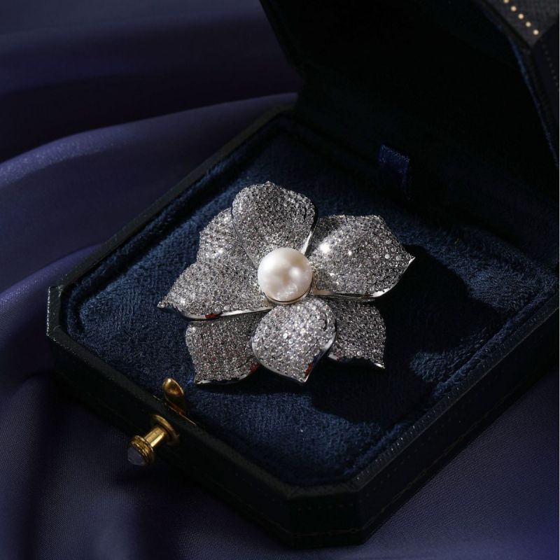 Broche De Flor 3d Con Diamantes De Cobre