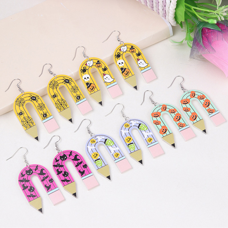 Fashion Purple Ghost Acrylic U-shaped Printed Pencil Earrings