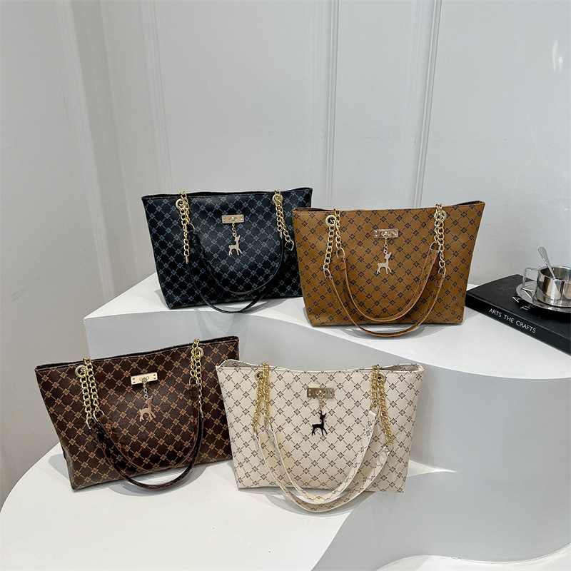 Fashion Brown Pu Printed Large Capacity Shoulder Bag