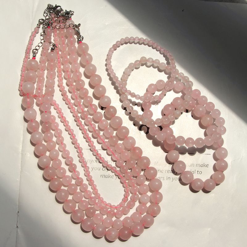 Conjunto De Pulsera Y Collar Con Cuentas De Cuarzo Rosa