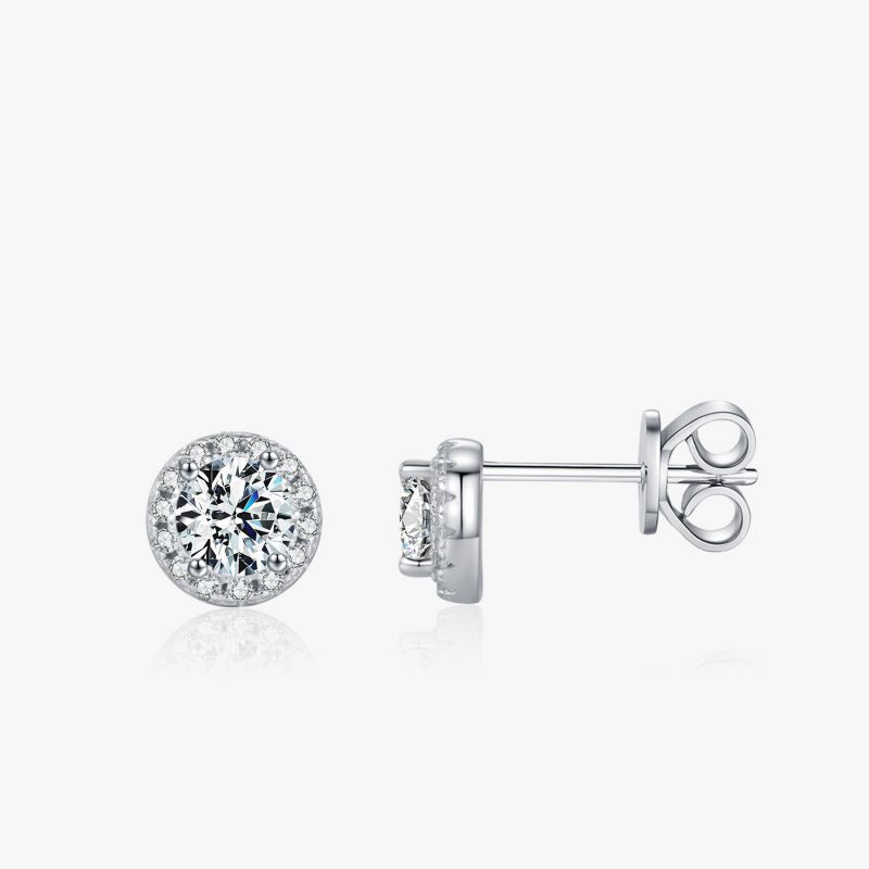 Pendientes De Plata Con Diamantes Redondos