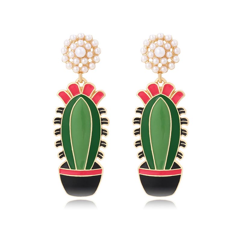 Fashion Color Mixing Alloy Cactus Earrings