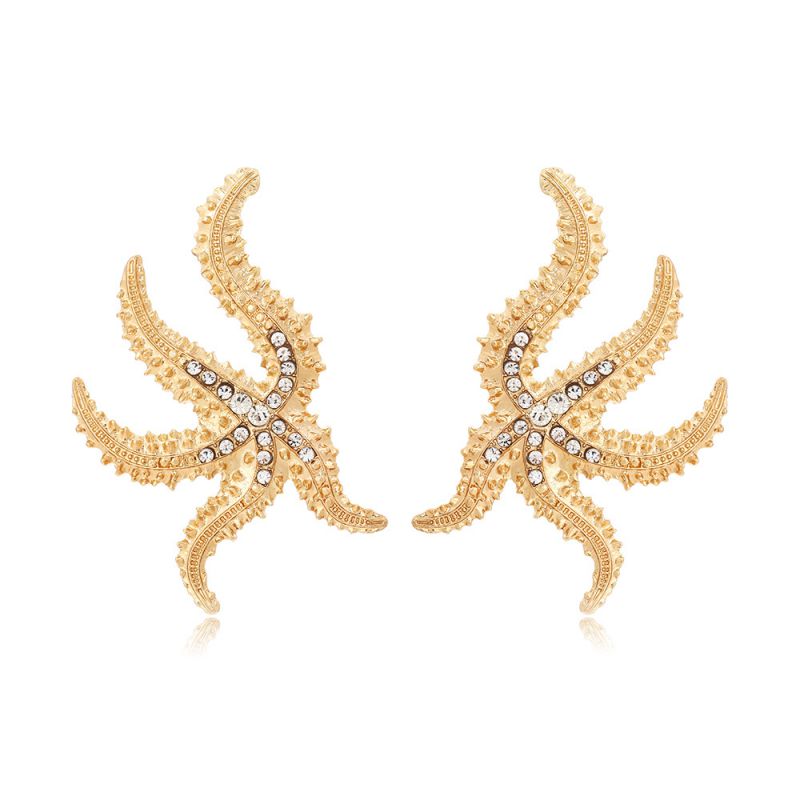 Fashion Gold Alloy Diamond Starfish Earrings