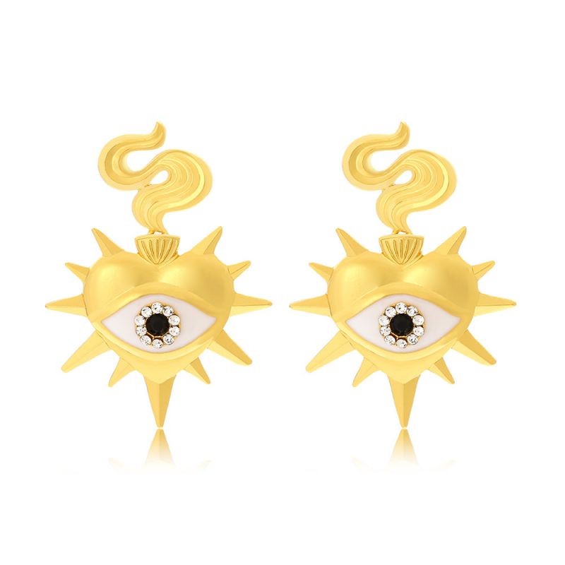 Fashion Gold Alloy Oil Drop Diamond Heart Eye Earrings