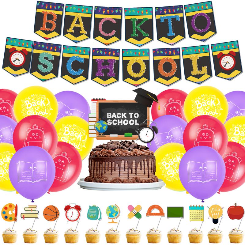 Fashion Package (flag Pull + 15 Balloons + 1 Large Flag + 12 Small Flags) Paper Back To School Banner Flag Cake Flag Balloon Set
