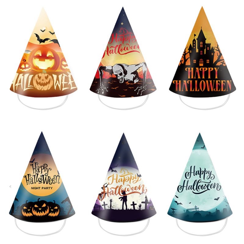 Fashion Halloween Hat Photo Props Party Supplies Halloween Printed Paper Tricorn Hat