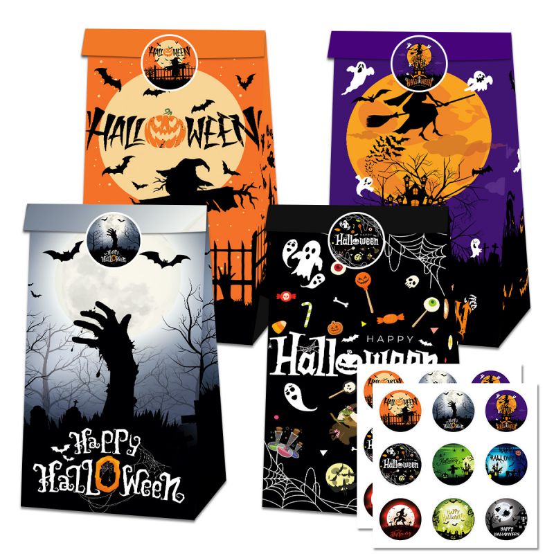 Fashion Halloween Candy Snack Paper Bag Sealing Sticker Halloween Printed Candy Snack Packaging Paper Bag