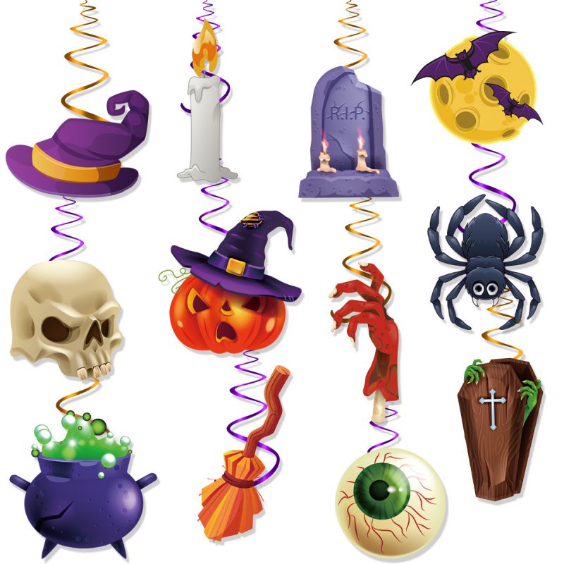 Fashion 12 Paper Pieces + 12 Single Spirals Halloween Spiral Charm