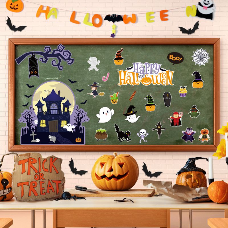 Fashion Halloween Blackboard Decoration Props Stickers Halloween Cartoon Blackboard Newspaper
