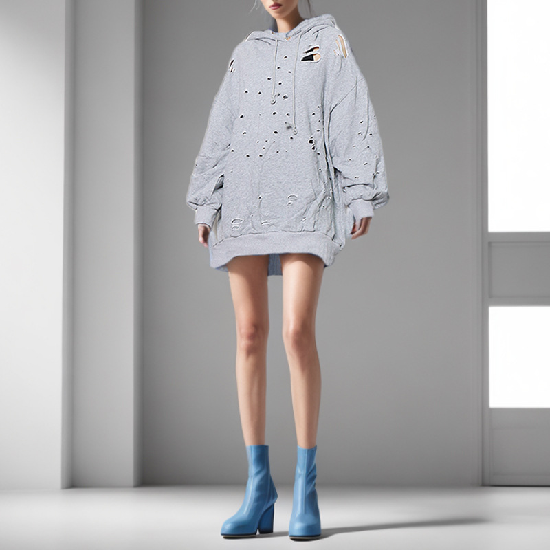 Sudadera Con Capucha De Poliéster Rasgada