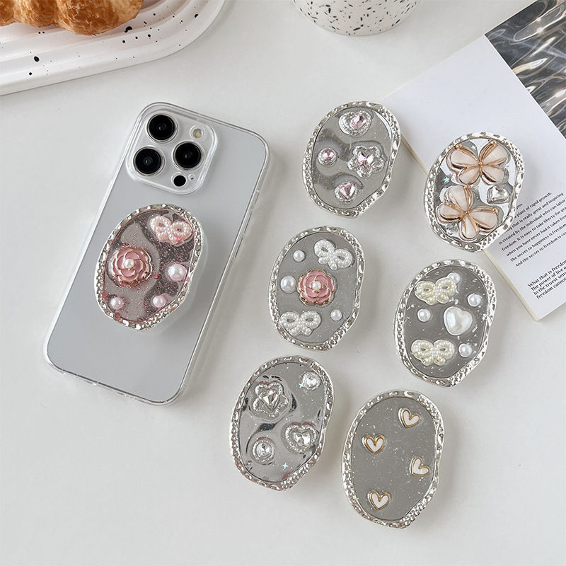 Soporte Para Airbag Para Teléfono Con Corazón De Diamantes De Imitación Y Mariposa Rosa