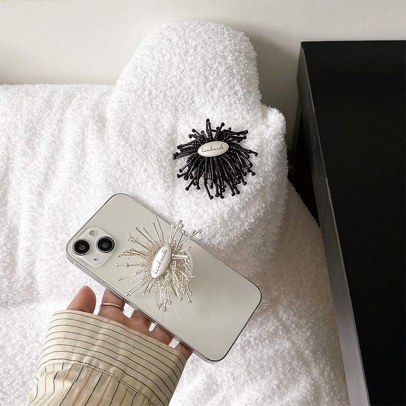 Fashion Transparent Stand-english Fireworks-white Beaded Geometric Cell Phone Airbag Holder
