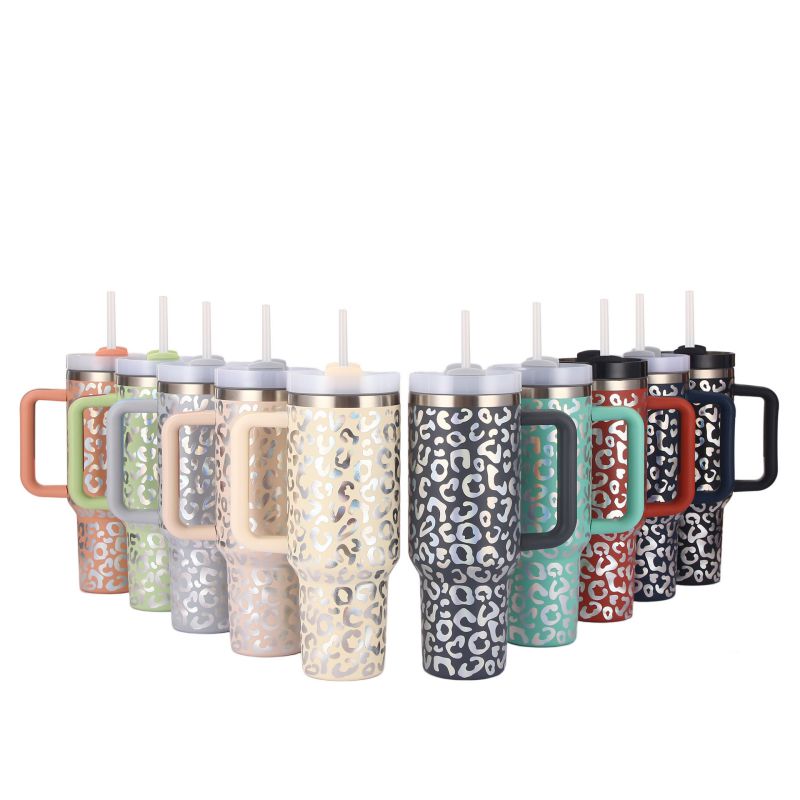 Fashion Leopard Red Stainless Steel Printed Large Capacity Thermos Cup