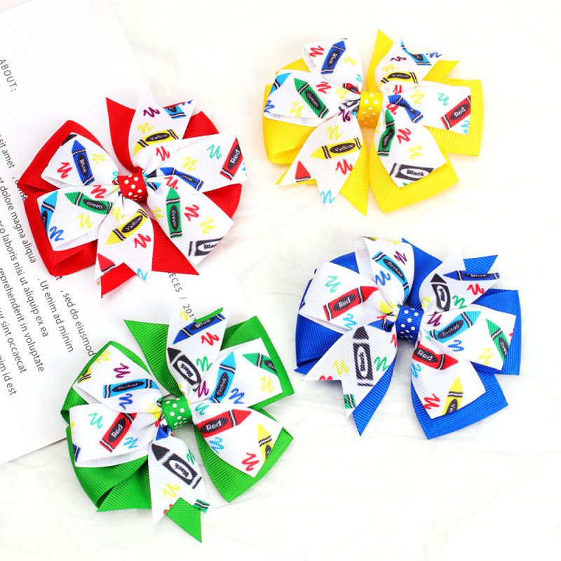 Fashion Red Printed Children's Bow Hairpin