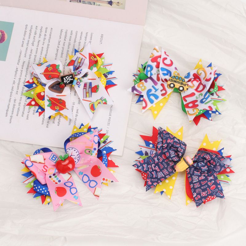Fashion School Bus Printed Children's Bow Hairpin