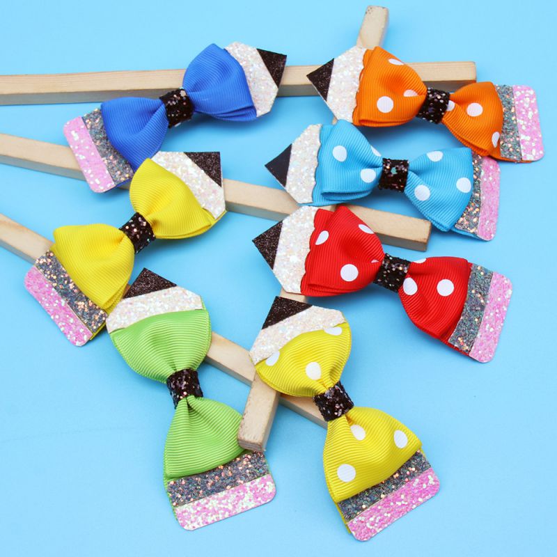 Fashion Yellow Polka Dots Printed Children's Bow Hairpin