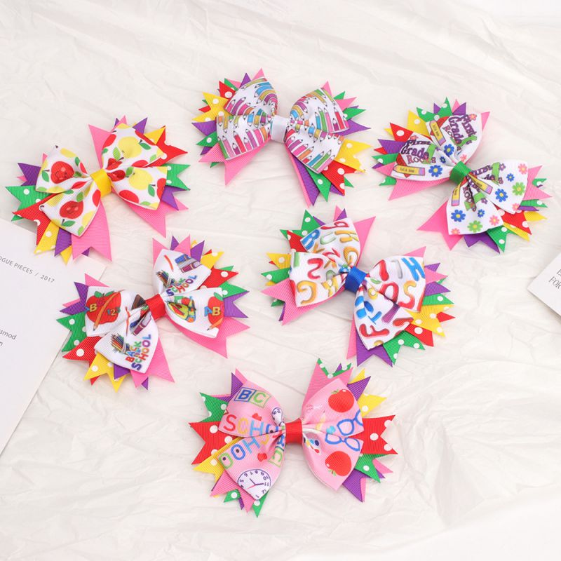Fashion White Background Flower Pencil Printed Children's Bow Hairpin