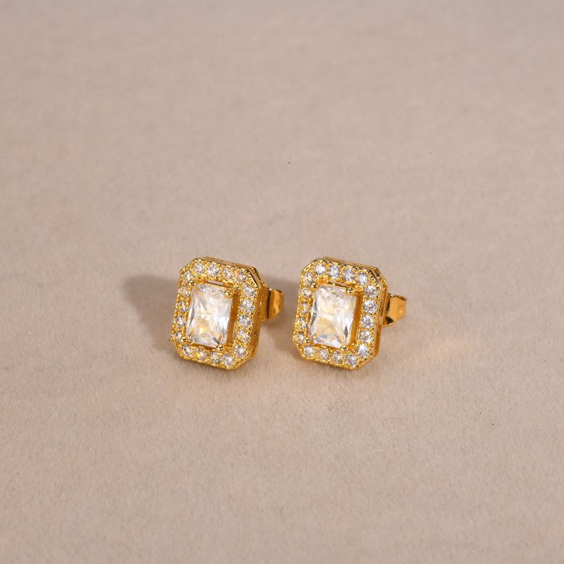 Fashion Gold Titanium Steel Diamond Square Earrings