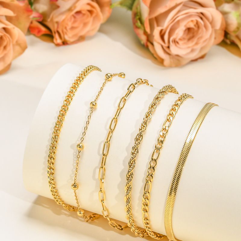 Fashion Gold Stainless Steel Chain Bracelet Set