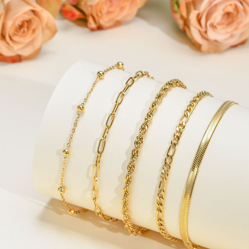 Fashion Gold Stainless Steel Geometric Chain Bracelet Set