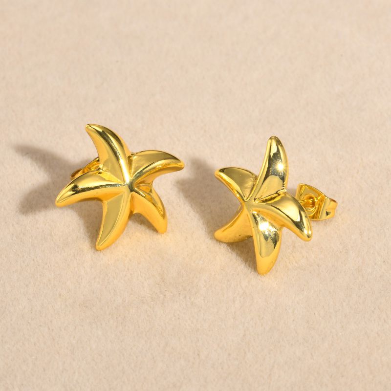 Fashion Gold Stainless Steel Starfish Earrings