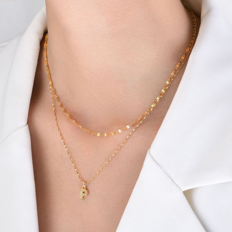 Fashion Letter A Stainless Steel Diamond 26 Letter Double Necklace