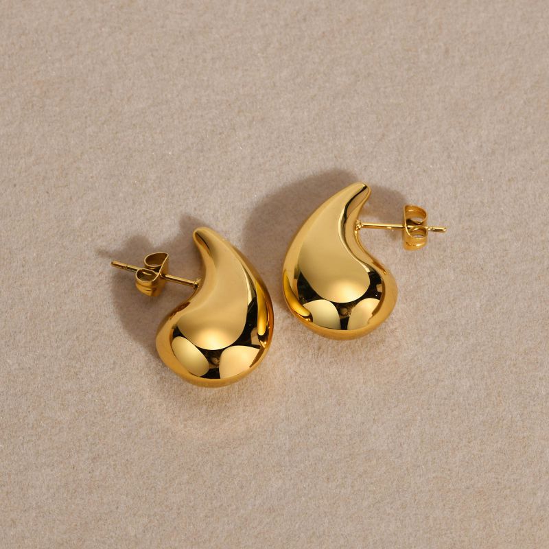 Fashion Gold Stainless Steel Teardrop Earrings