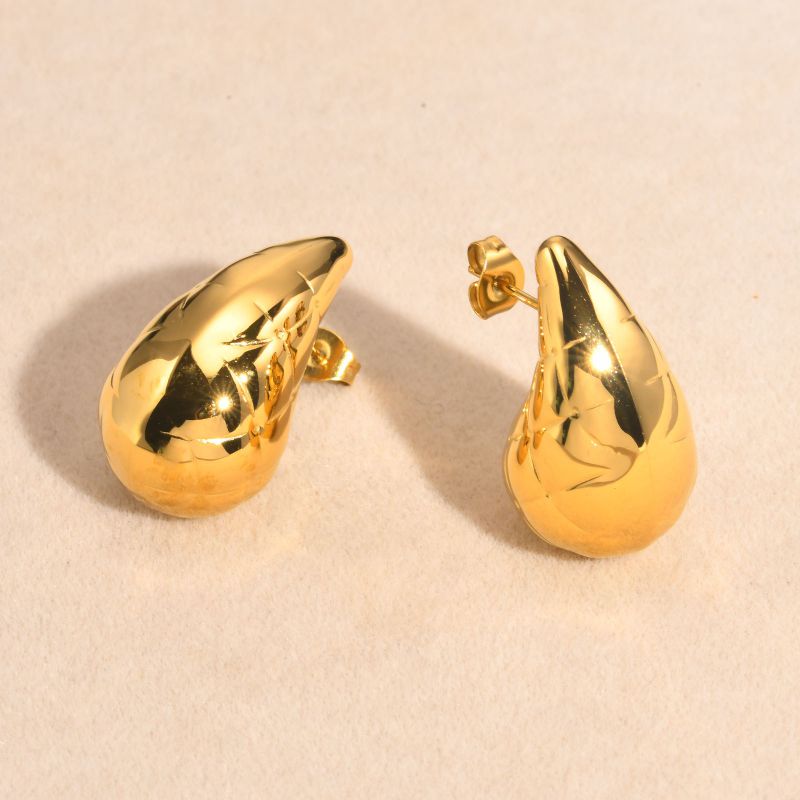 Fashion Gold Stainless Steel Teardrop Earrings