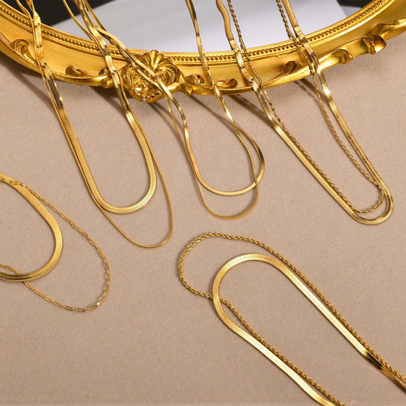 Fashion Gold 36cm Titanium Steel Double Snake Bone Double Necklace