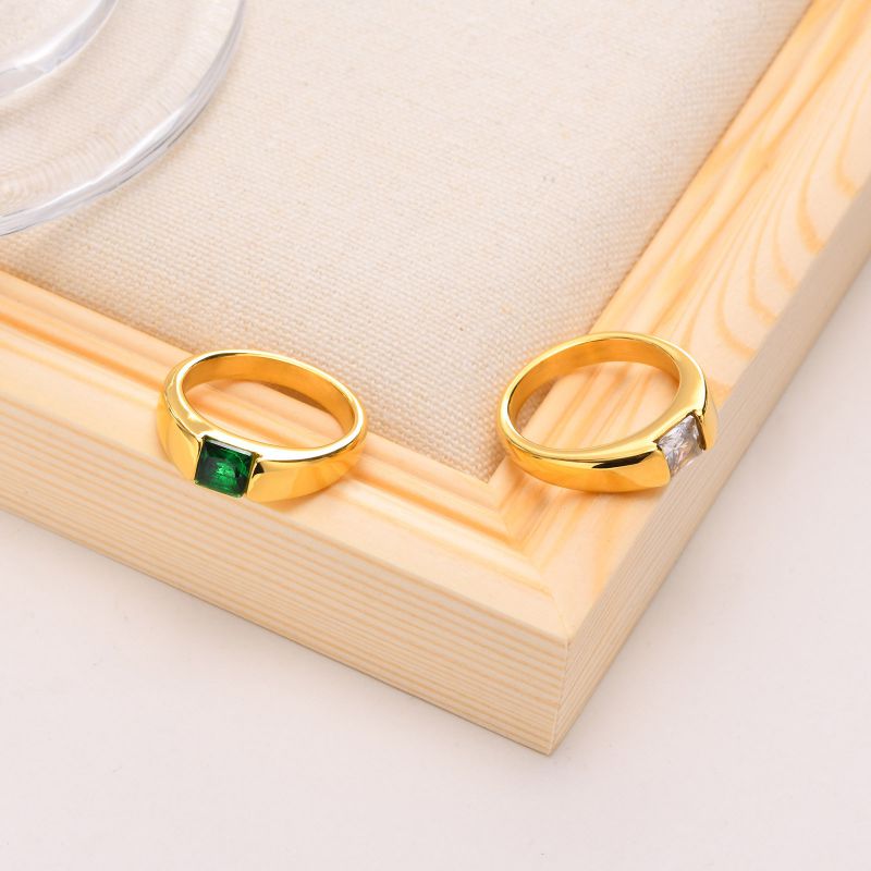 Fashion Green Zircon Stainless Steel Round Diamond Ring