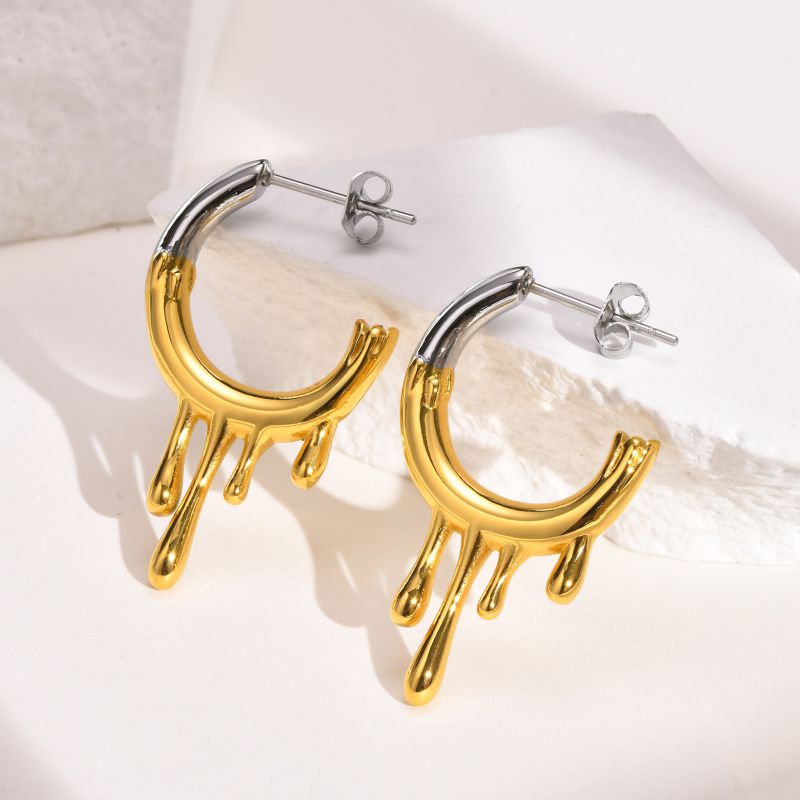 Fashion Gold And Silver Titanium Steel C-shaped Lava Hoop Earrings