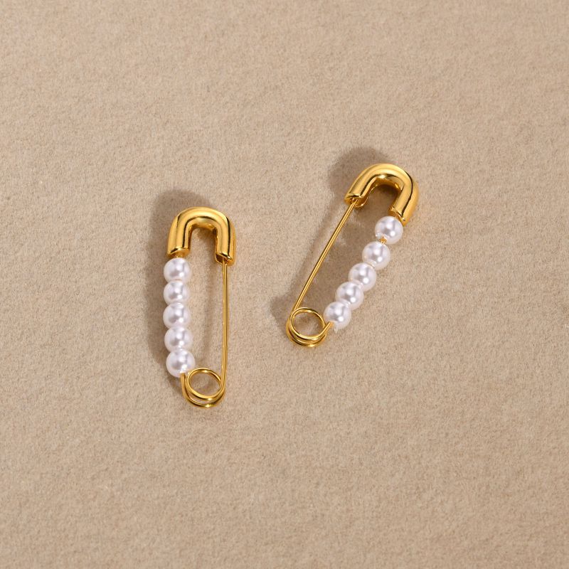 Fashion Gold Stainless Steel Pearl Pin Earrings