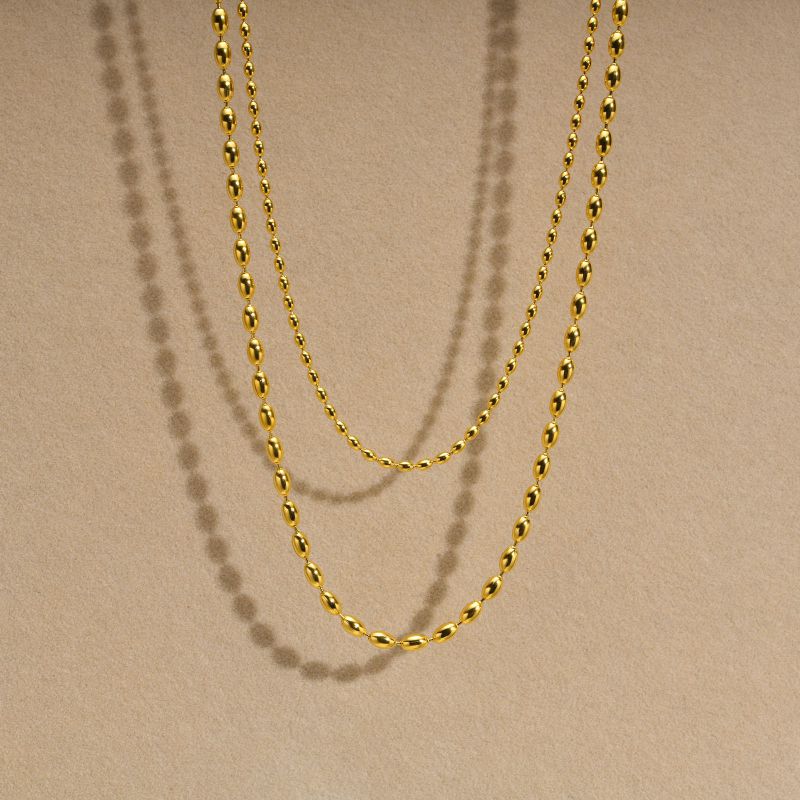 Fashion Chain Width 2mm Stainless Steel Olive Bead Necklace