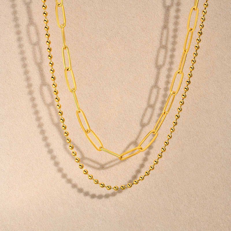 Fashion Gold Stainless Steel Chain Double Necklace