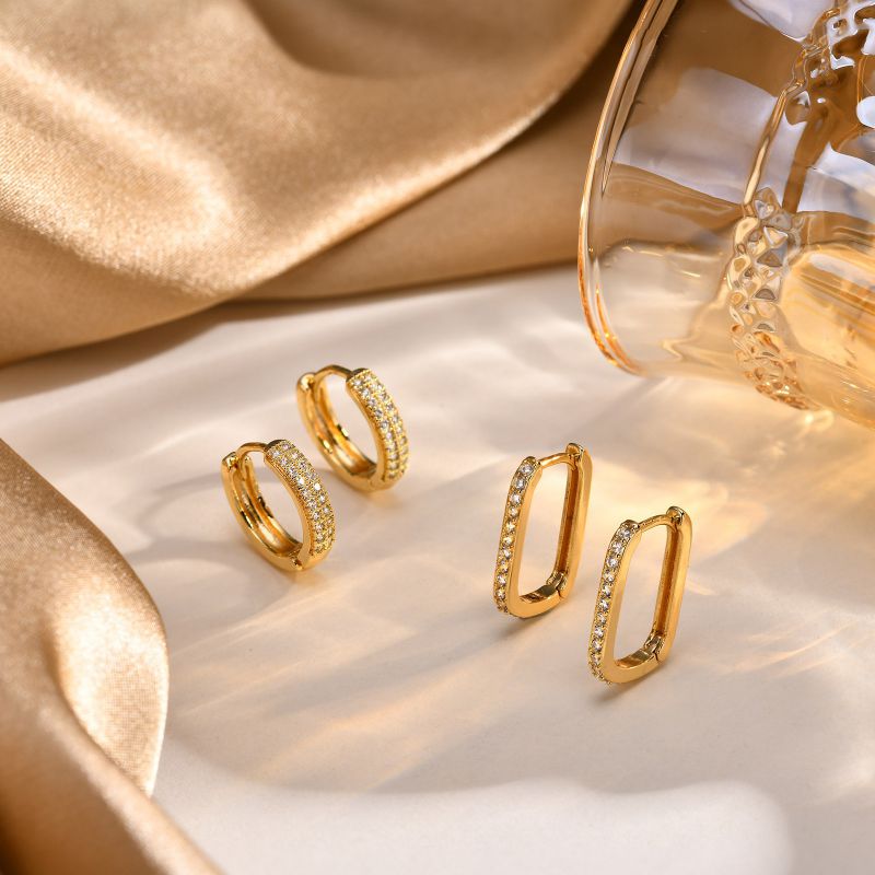 Fashion U-shape Copper Diamond Oval Earrings