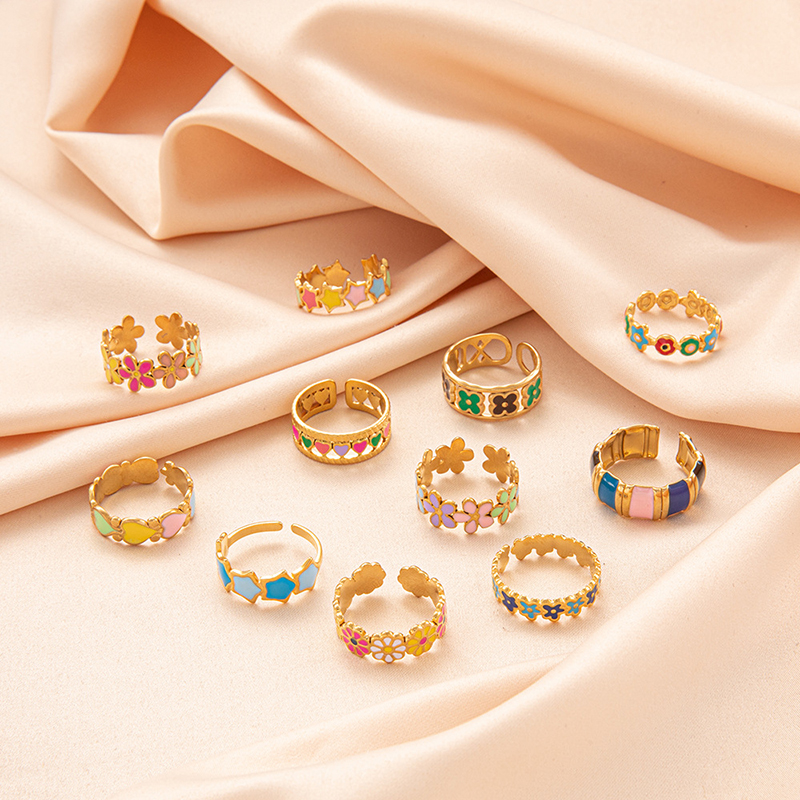 Fashion 1# Stainless Steel Oil Drop Flower Open Ring