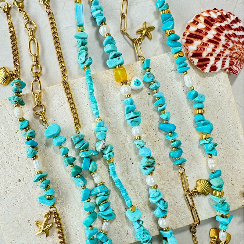 Fashion 1# Geometric Turquoise Beaded Chain Bracelet
