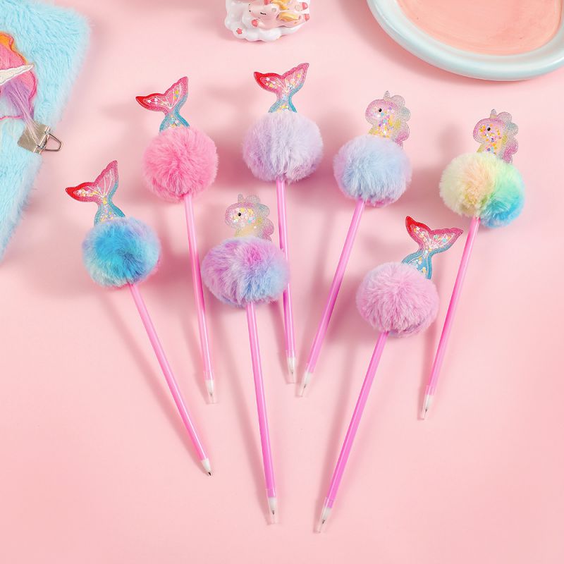 Fashion Purple Fish Tail Cartoon Hair Ball Fishtail Ballpoint Pen