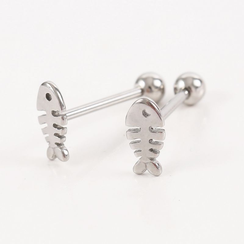 Clavo De Lengua De Hilo De Hueso De Pescado Piercing De Acero De Titanio