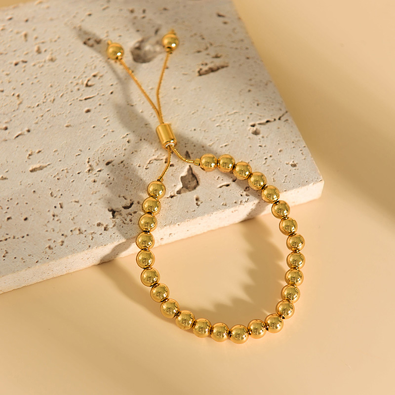 Fashion Gold Copper Beaded Drawstring Bracelet (6mm)