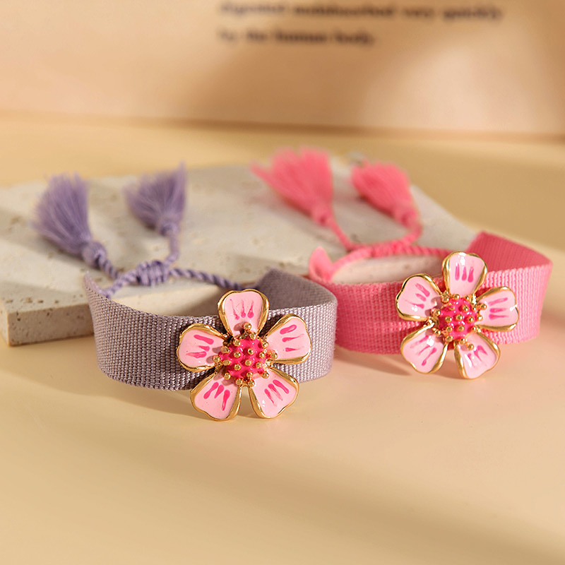 Fashion Purple Alloy Oil Dripping Flower Braided Drawstring Tassel Bracelet